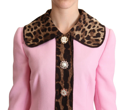 Dolce & Gabbana Women's Chic Pink Leopard Trench with Crystal Buttons
