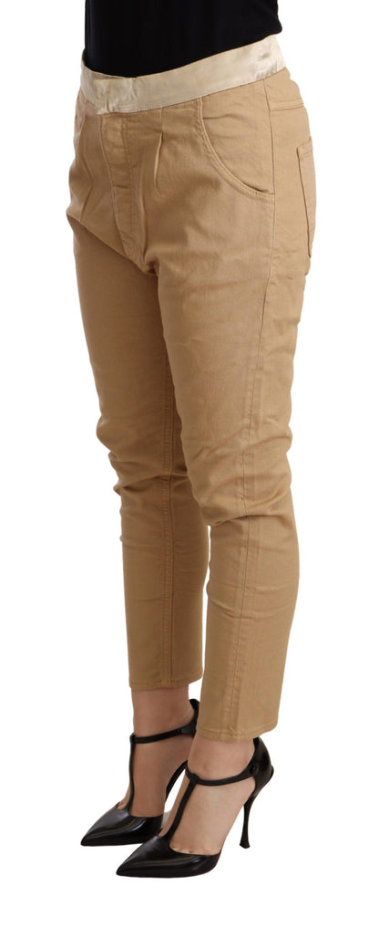 Beige Mid Waist Slim Fit Skinny Stretch Trouser
