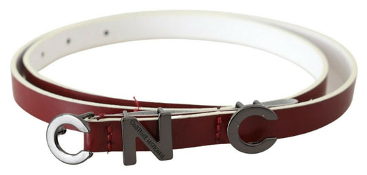 Maroon Leather Logo Skinny Fashion Belt