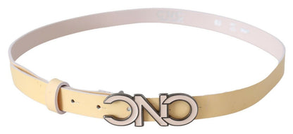 Beige Leather Pink Letter Logo Belt