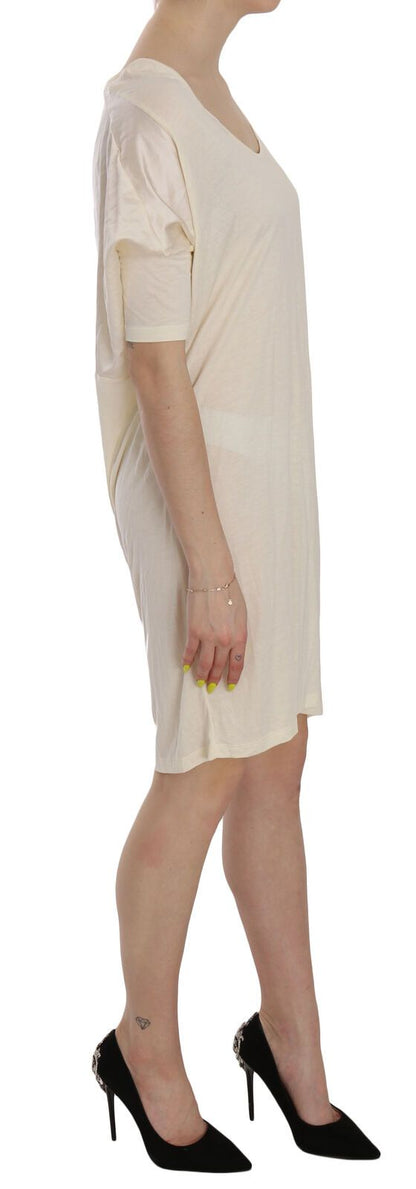 Cream Round Neck Knee Length Dress