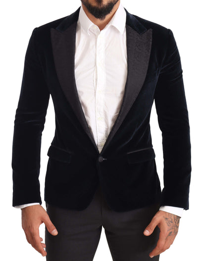 Dolce & Gabbana Men's Blue Velvet Cotton Slim Fit Smoking Suit