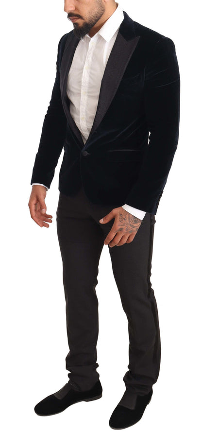 Dolce & Gabbana Men's Blue Velvet Cotton Slim Fit Smoking Suit