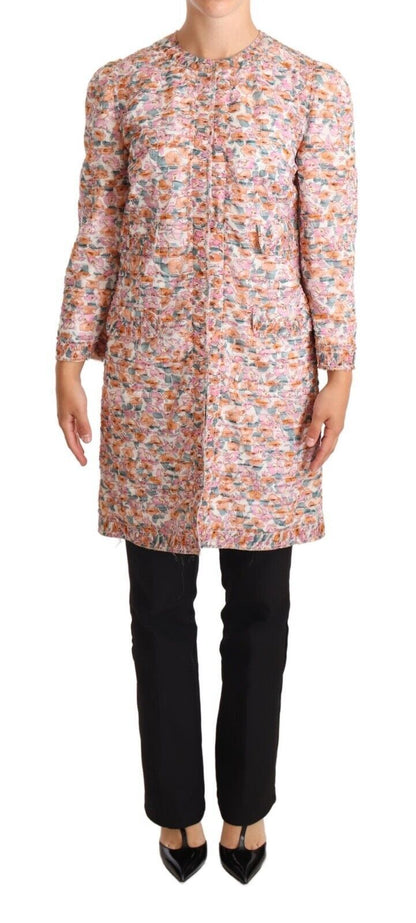 Multicolor Floral Print Silk Trench Coat Jacket