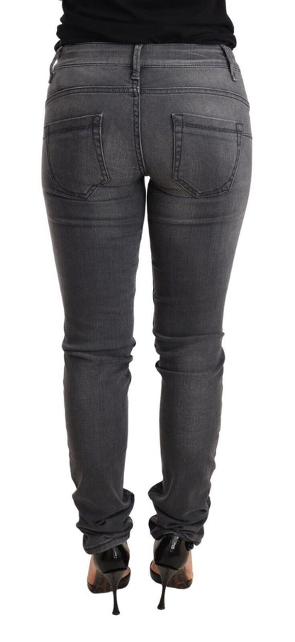 Gray Washed Cotton Slim Fit Low Waist Women Denim Trouser Jeans