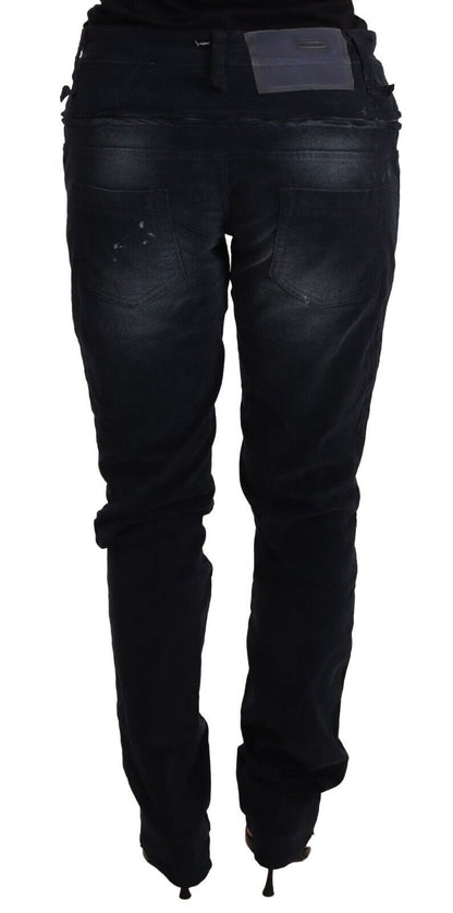 Blue Washed Cotton Denim Low Waist Loose Fit Trousers Jeans