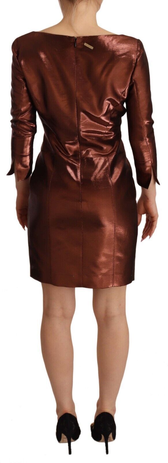Metallic Brown Long Sleeves Square Neck Sheath Dress