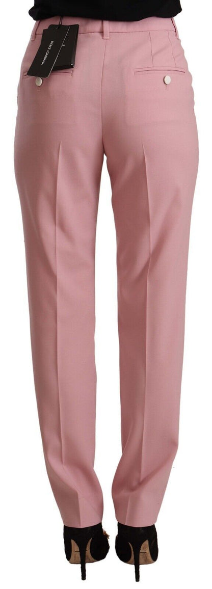 Pink Wool Stretch High Waist Trouser Pants