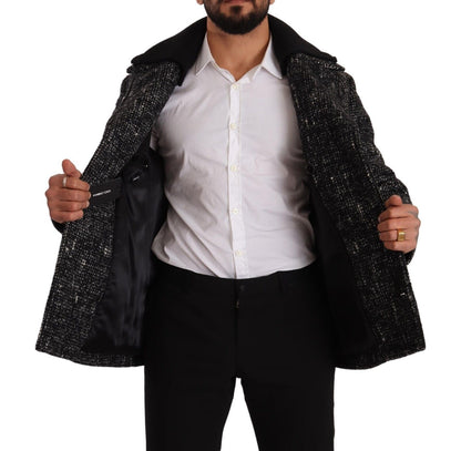 Black Wool Double Breasted Coat Men Jacket