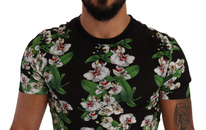 Black Floral Print Crewneck T-shirt