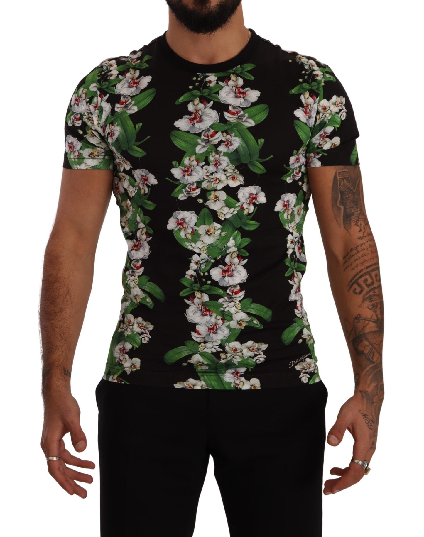 Black Floral Print Crewneck T-shirt