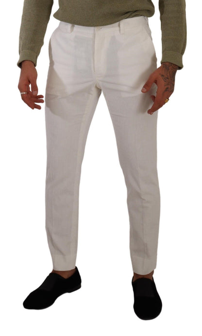 White Cotton Skinny Corduroy Trouser Pants