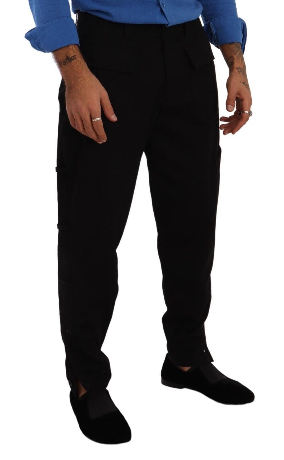Black Cotton Stretch Tapered Cargo Pants