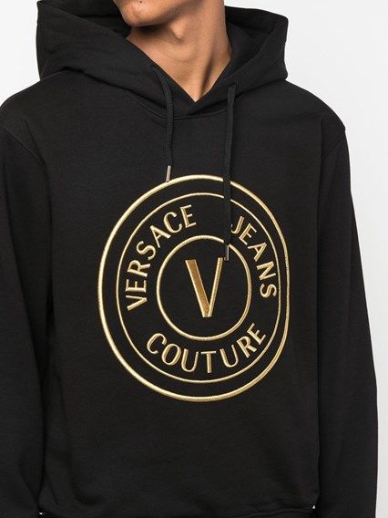 Versace Jeans Couture Black Cotton Logo Details Hooded Sweatshirt