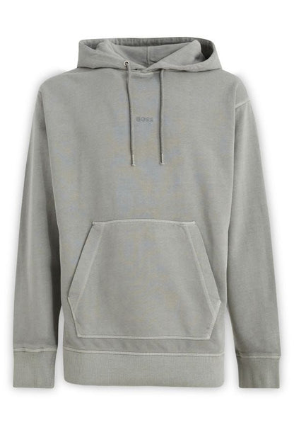 Hugo Boss Men's Grey Cotton Logo Details Hooded Sweatshirt