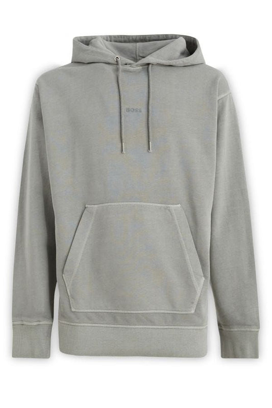 Hugo Boss Men's Grey Cotton Logo Details Hooded Sweatshirt