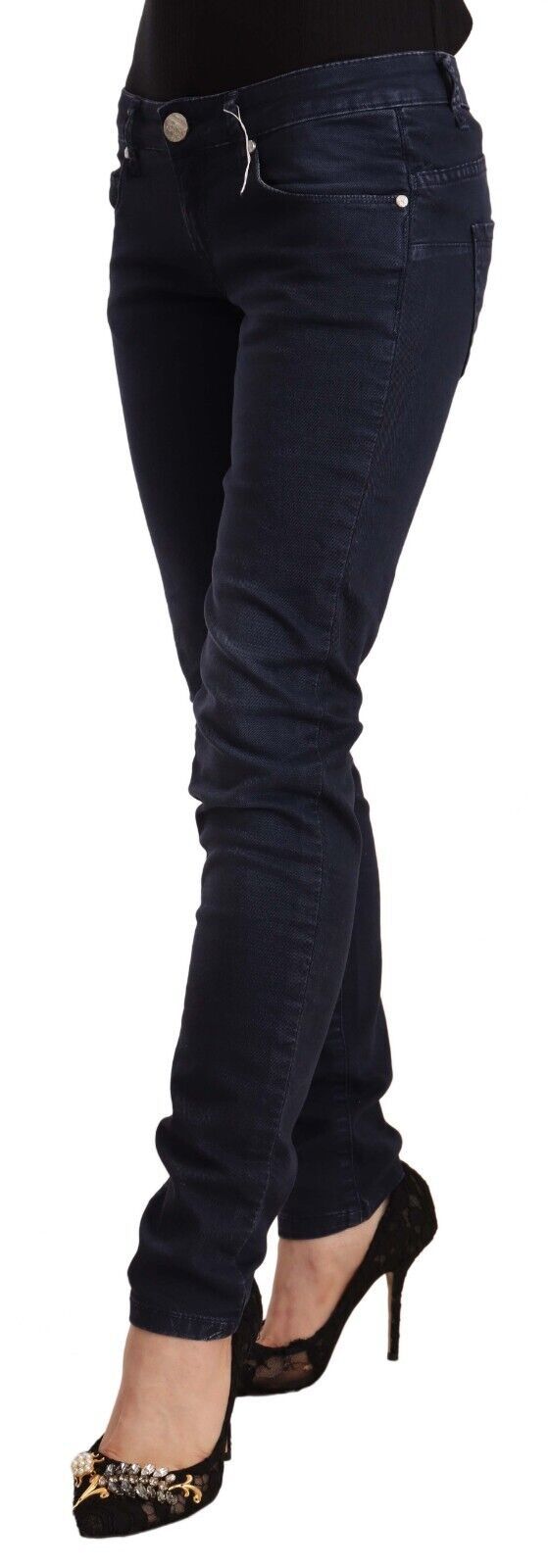 Acht Women's Blue Washed Cotton Low Waist Slim Fit Denim Jeans