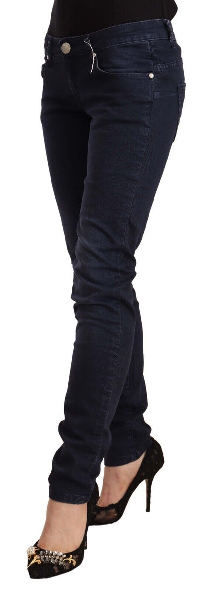 Acht Women's Blue Washed Cotton Low Waist Slim Fit Denim Jeans