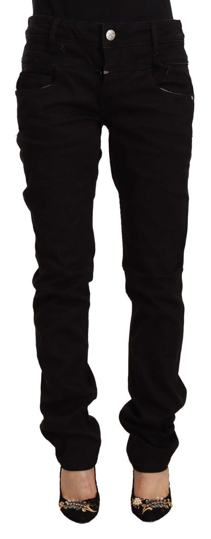 Acht Women's Black Low Waist Cotton Stretch Denim Skinny Jeans