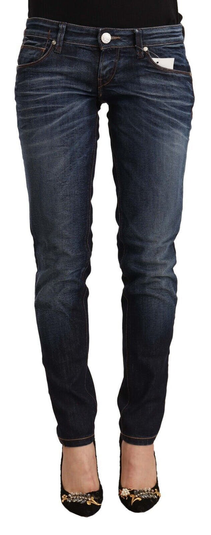 Acht Women's Blue Washed Cotton Low Waist Skinny Denim Jeans
