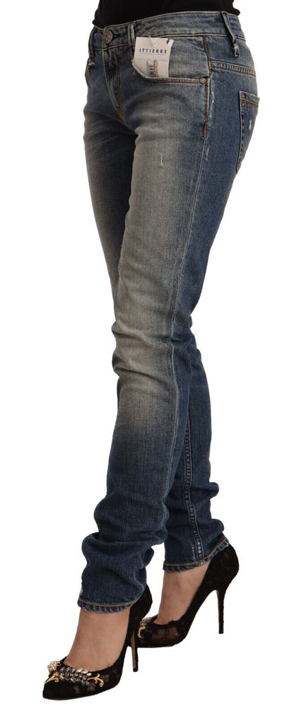 Acht Women's Blue Washed Cotton Mid Waist Skinny Denim Jeans