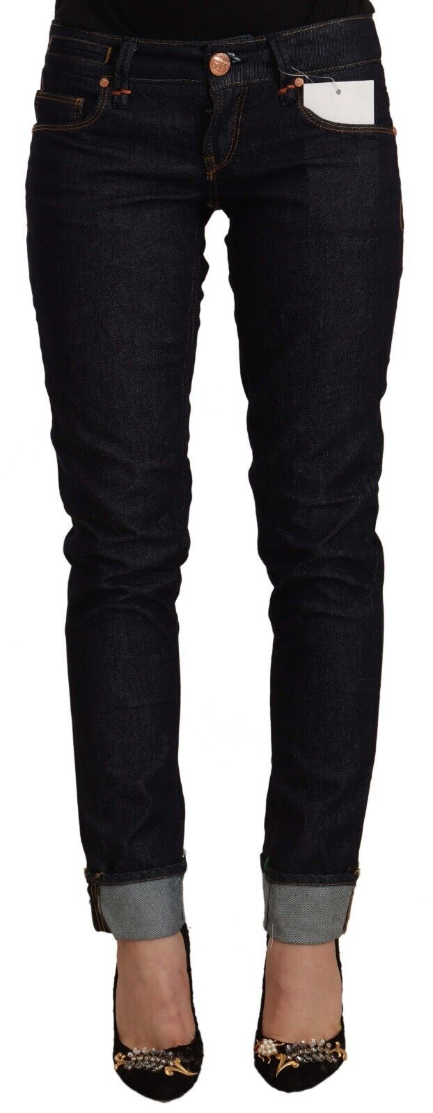 Acht Women's Black Cotton Low Waist Slim Fit Denim Jeans