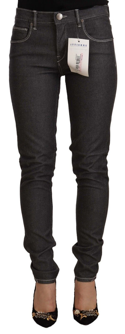 Acht Women's Black Low Waist Skinny Denim Slim Fit Jeans