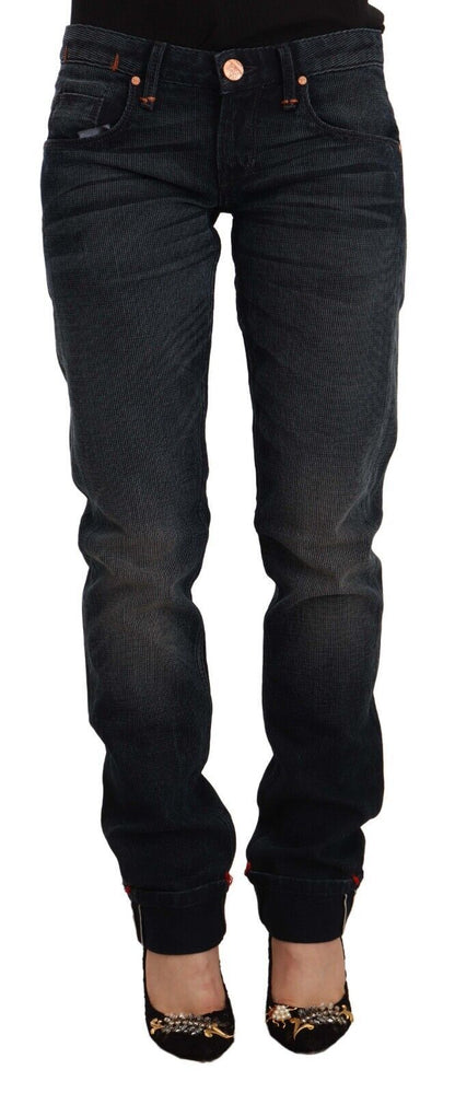 Acht Women's Black Washed Cotton Skinny Denim Low Waist Jeans