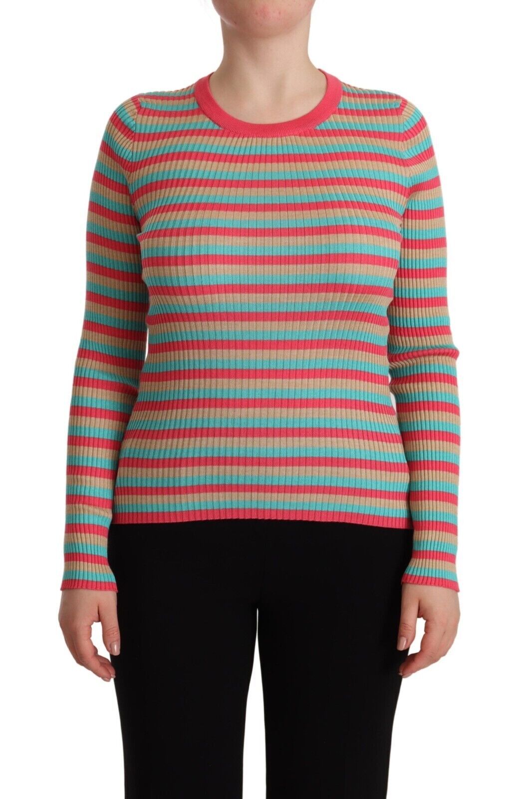 Dolce & Gabbana Multicolour Stripes Silk Crew Neck Pullover Top