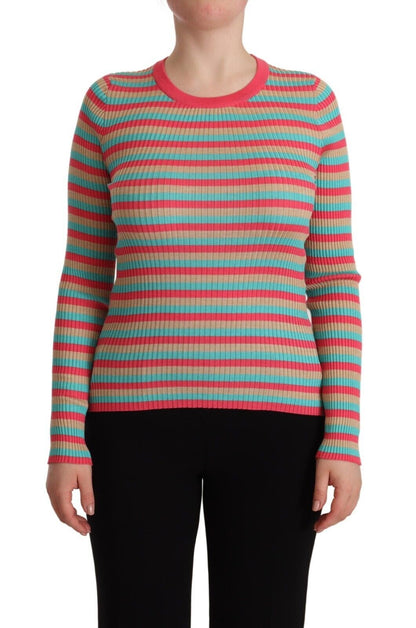 Dolce & Gabbana Multicolour Stripes Silk Crew Neck Pullover Top