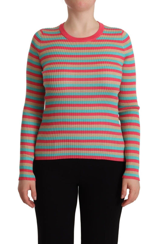 Dolce & Gabbana Multicolour Stripes Silk Crew Neck Pullover Top