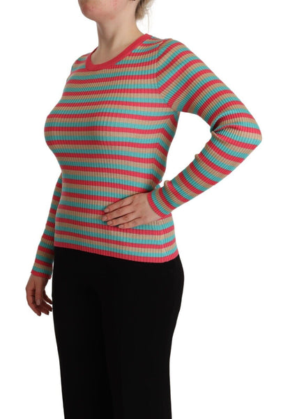 Dolce & Gabbana Multicolour Stripes Silk Crew Neck Pullover Top