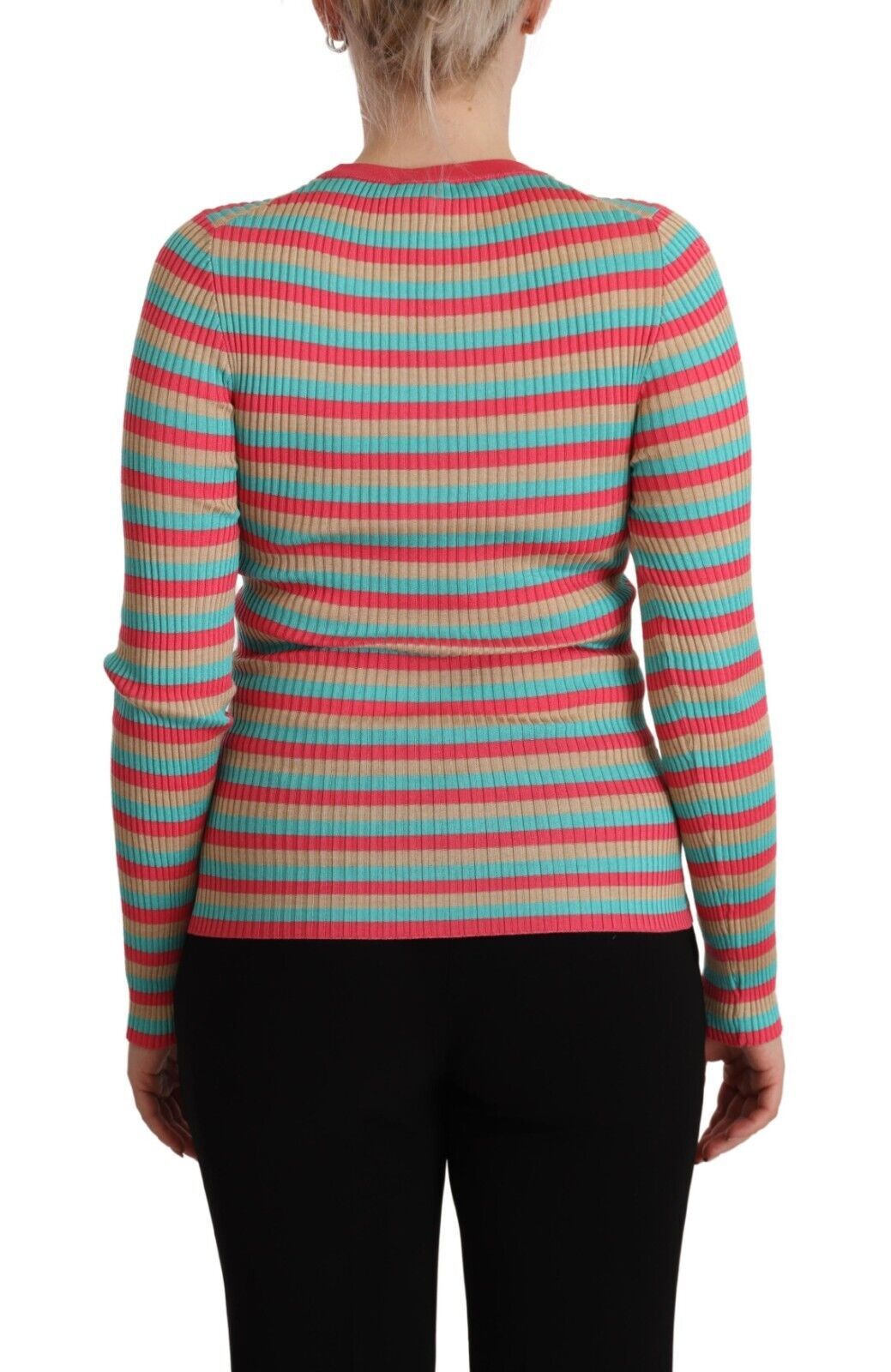 Dolce & Gabbana Multicolour Stripes Silk Crew Neck Pullover Top