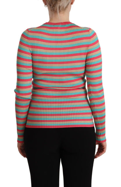 Dolce & Gabbana Multicolour Stripes Silk Crew Neck Pullover Top