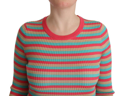 Dolce & Gabbana Multicolour Stripes Silk Crew Neck Pullover Top