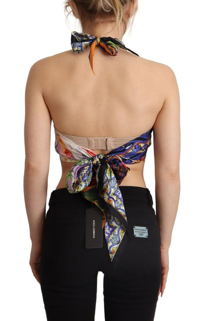 Dolce & Gabbana Multicolour Foulard Silk Halter Cropped Top