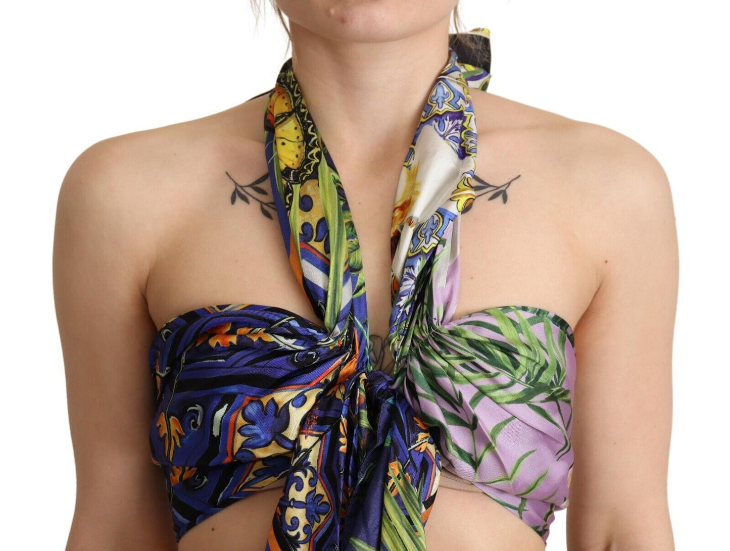 Dolce & Gabbana Multicolour Foulard Silk Halter Cropped Top