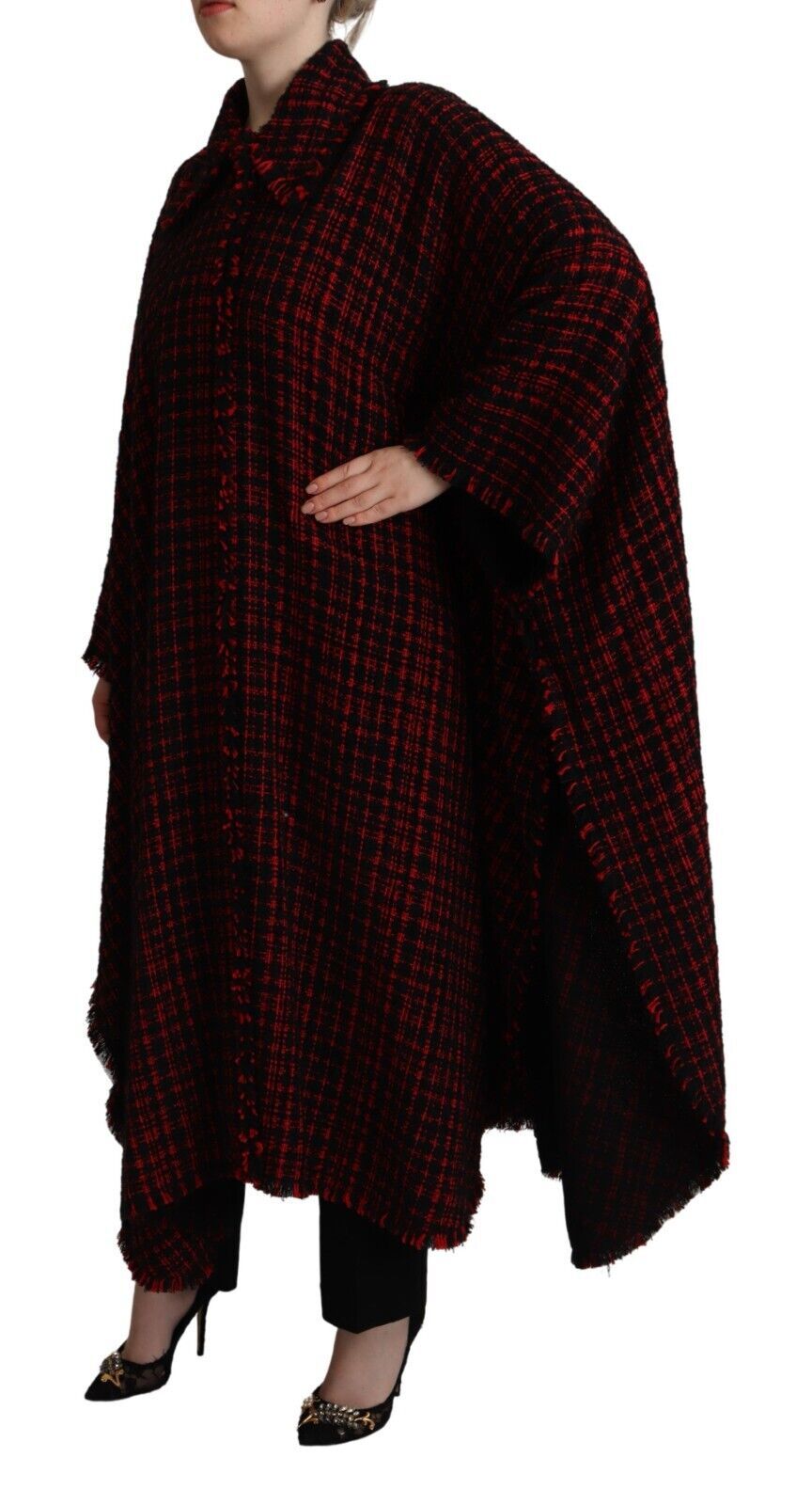 Dolce & Gabbana Women's Elegant Red & Black Long Sleeve Overcoat Jacket