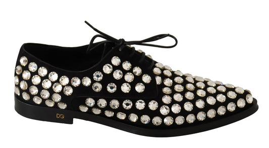 D&G Black Leather Crystals Lace Up Formal Shoes