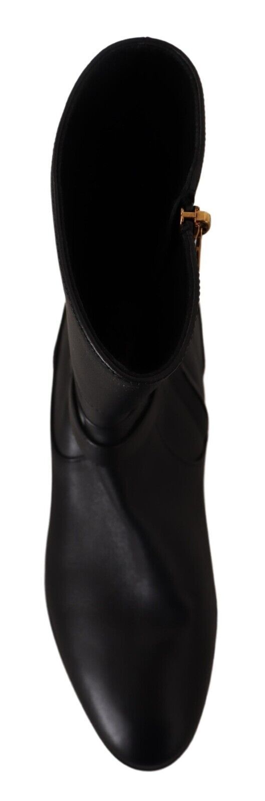 D&G Black Leather Flats Logo Short Boots Shoes