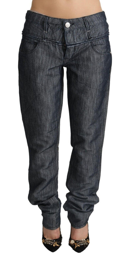 Dark Grey Ramie Mid Wide Waist Straight Denim Jeans