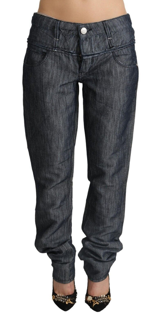 Dark Grey Ramie Mid Wide Waist Straight Denim Jeans
