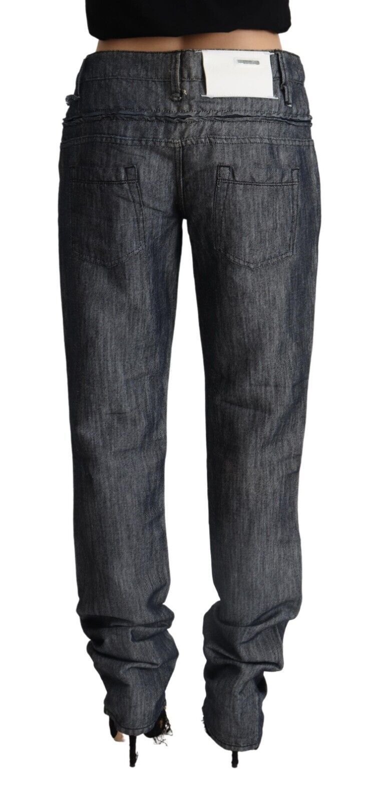 Dark Grey Ramie Mid Wide Waist Straight Denim Jeans