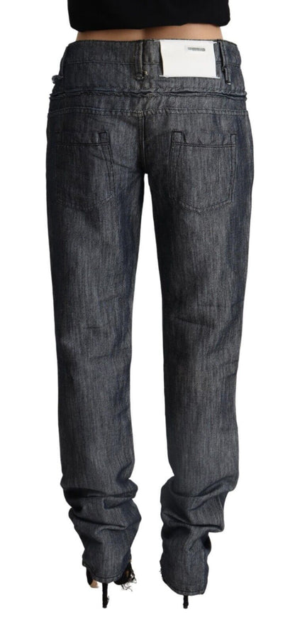 Dark Grey Ramie Mid Wide Waist Straight Denim Jeans