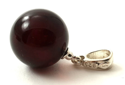 Baltic Amber Cherry Ball Pendant With Silver-2