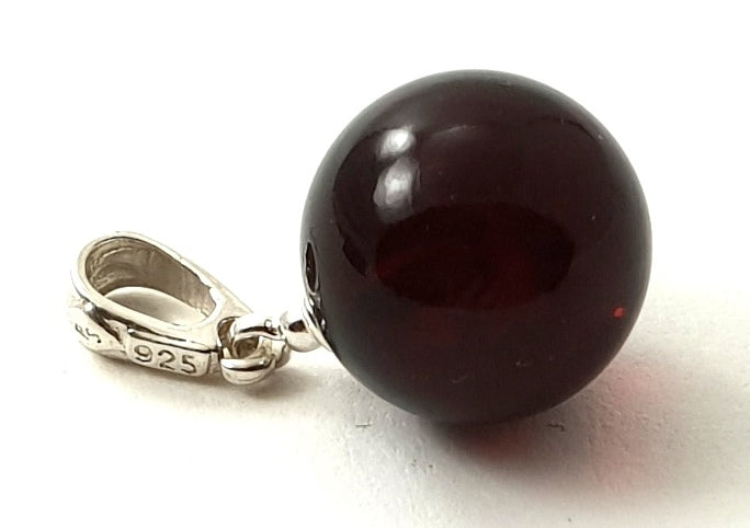 Baltic Amber Cherry Ball Pendant With Silver-3