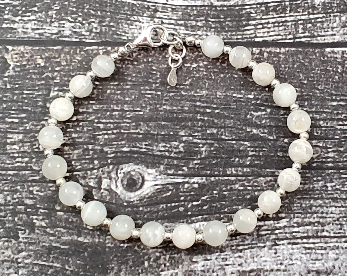 Moonstone White Bracelet With Silver Beads-4