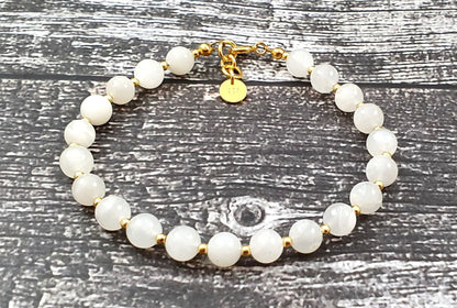 Moonstone White Bracelet With Silver Beads-0
