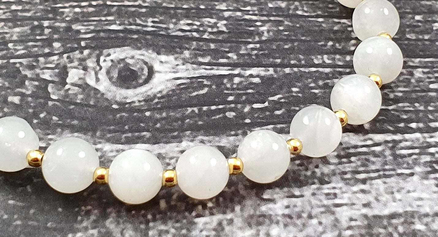 Moonstone White Bracelet With Silver Beads-2