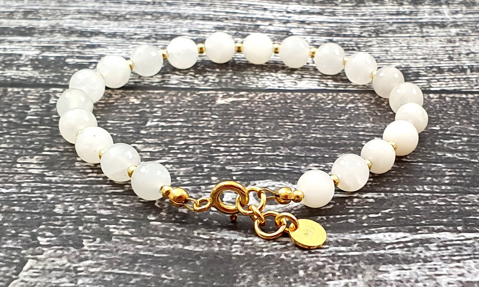 Moonstone White Bracelet With Silver Beads-3